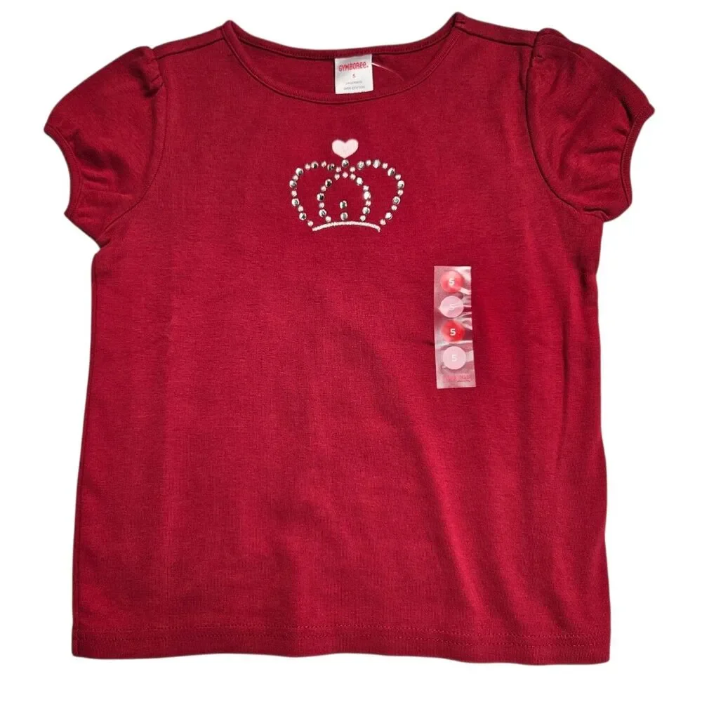 Vintage Gymboree T shirt Size 5 Red School Girls Rock Rhinestone Crown 2006 NWT